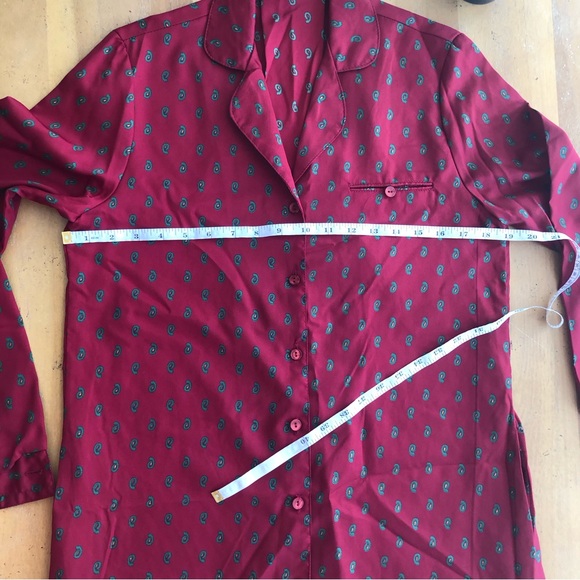 Vintage Maroon Paisley Long Nightgown Dress Silky Straight Loose with Pockets - Picture 13 of 13